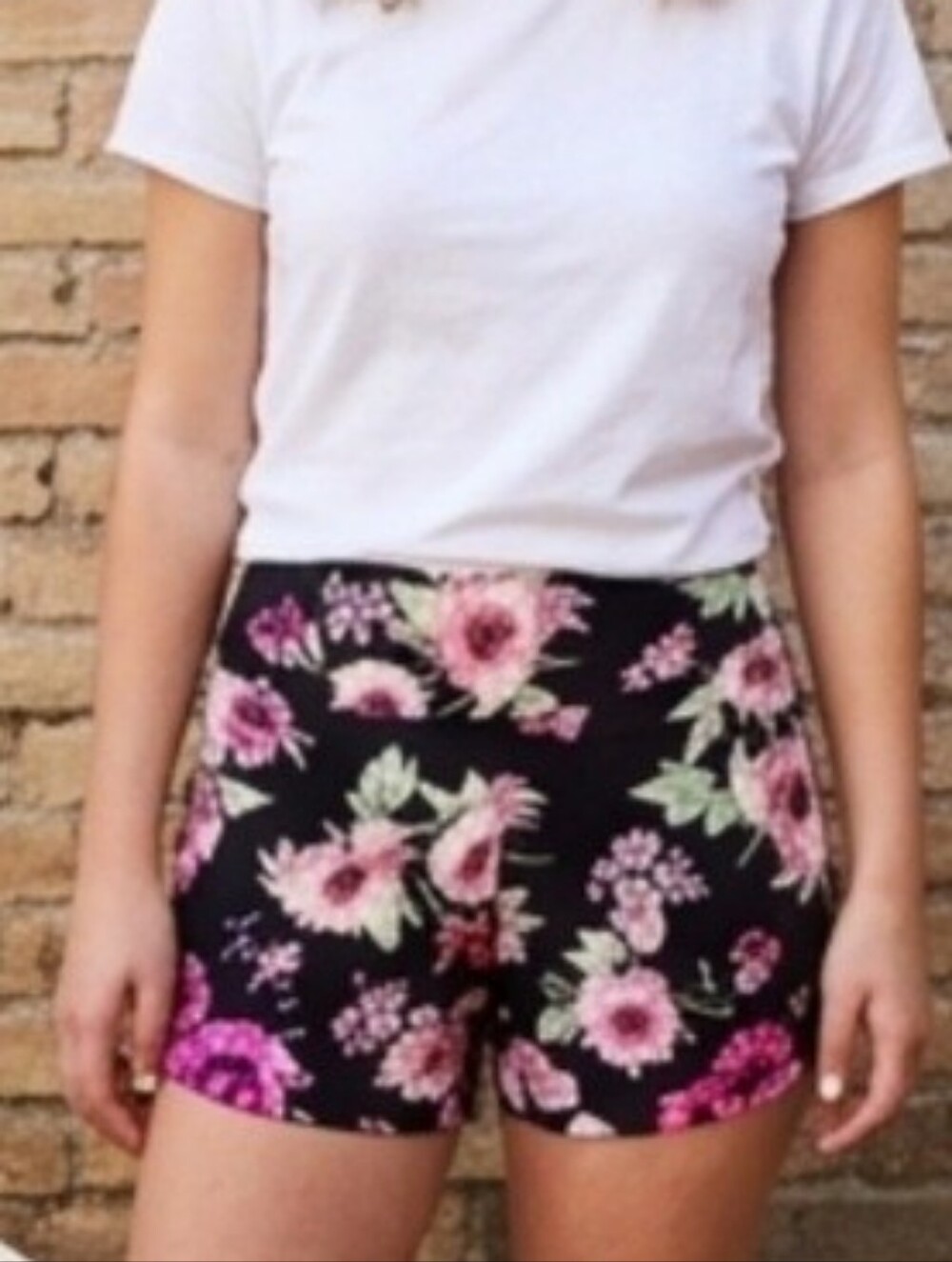 Bombshell Sportswear Black Floral Bike Shorts with Pink Roses